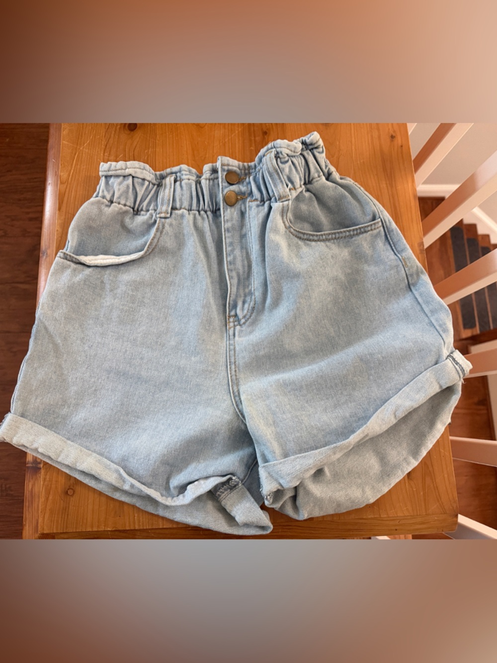 Forever 21 Light Blue Paperbag Waist Denim Shorts